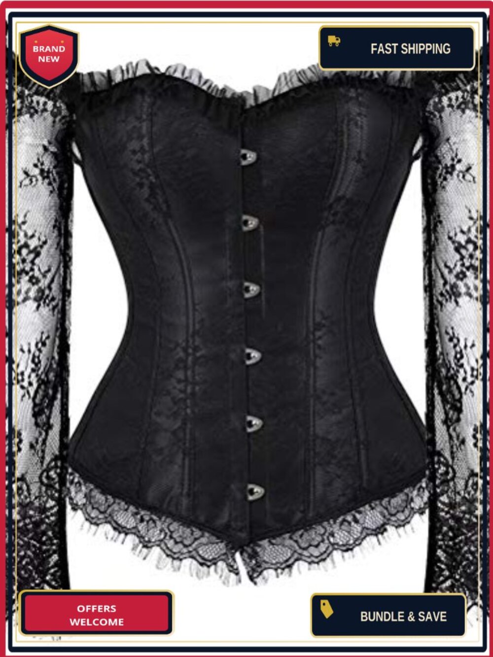 Women's Corset Top with Sleeves Bustier Tank Overlay Lace Floral Sexy Costume